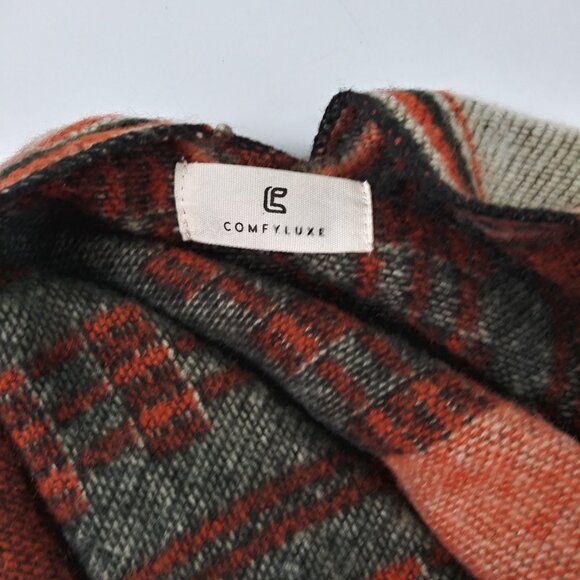 Comfyluxe Abstract Boho Poncho Shawl Brick Red Taupe Black One Size EUC - Picture 3 of 6